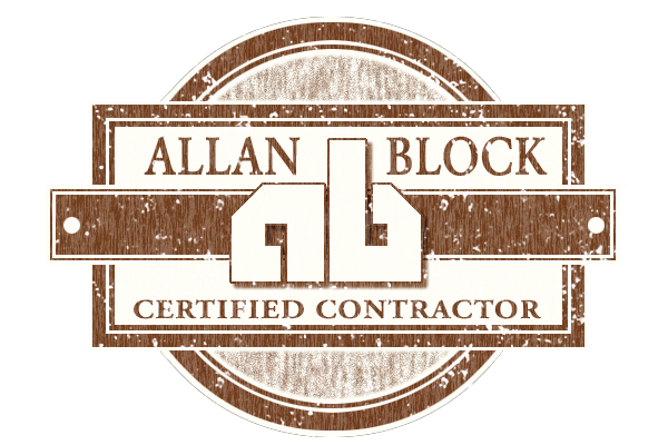 Allan Block certified contractor logo, emphasizing expertise in retaining wall construction and repair services.
