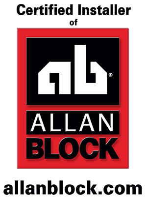 Allan Block logo featuring a stylized "AB" and the brand name "ALLAN BLOCK," representing quality materials for retaining wall construction and repair services.